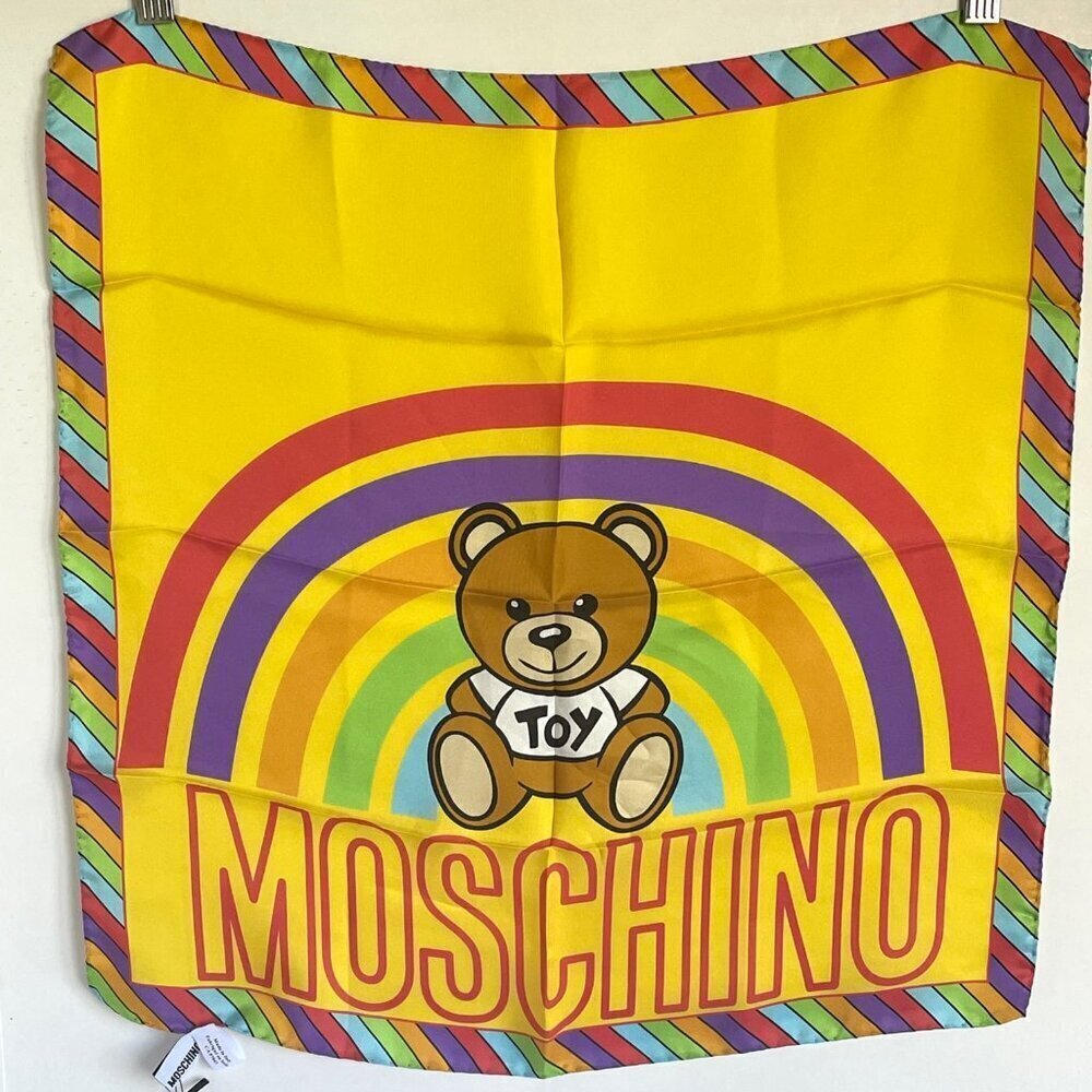 Moschino Rainbow Teddy Bear Silk Scarf